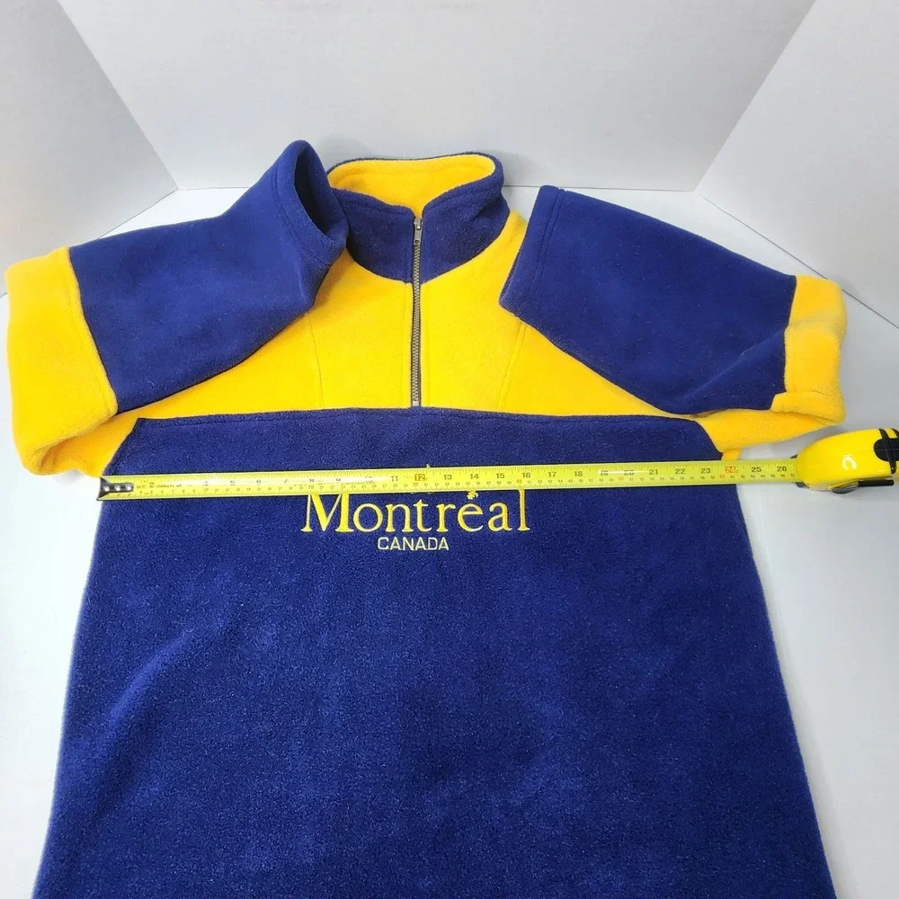 Montreal Canada Vintage 1/4 Zip Sweater Fleece Size LRG Blue Yellow Made In CAN